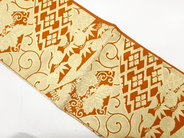 JAPANESE KIMONO / ANTIQUE FUKURO OBI / SILK / WOVEN PAULOWNIA & BMABOO GRASS